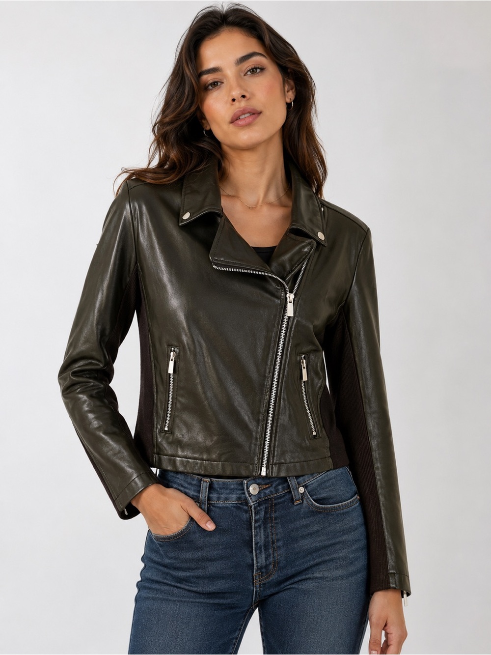 Juicy Couture Classic Black Faux Leather Moto Jacket with Zip Details